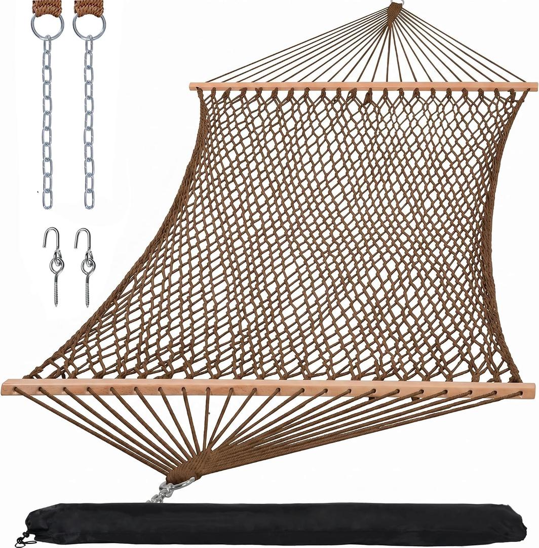 SUNCREAT Hanging Backyard Rope Hammock with Carrying Bag, Brown