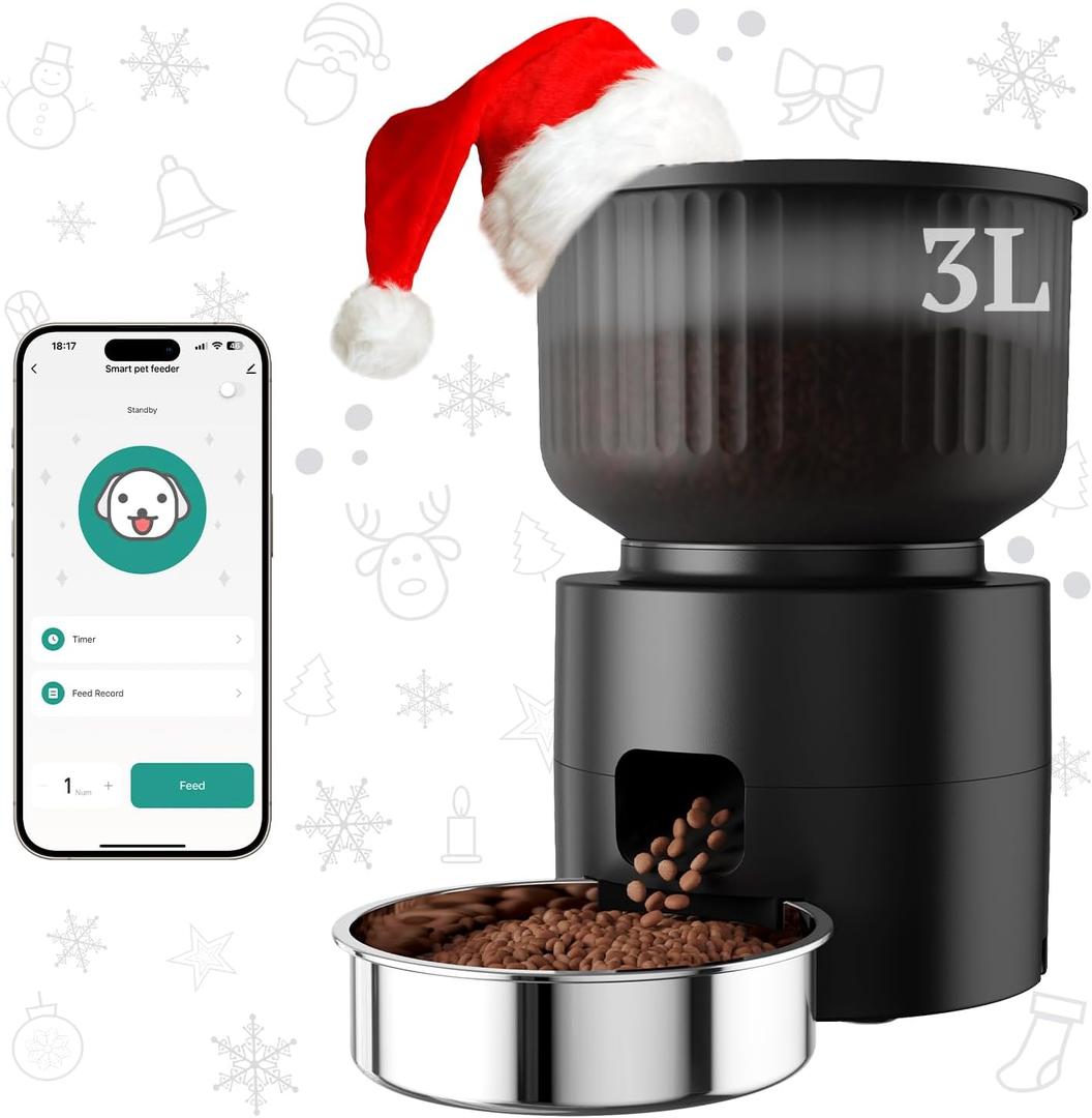 Automatic WiFi Feeder with APP Control, Detachable Food Dispenser, 3L Auto Feeder for Cats & Small Dogs, Up to 10 Meals Per Day, Black