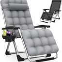 Slendor Zero Gravity Chair, Zero Gravity Lounge Chair with Upgraded Lock and Removable Cushion, Reclining Camping Chair with Cup Holder, Headrest for Indoor Outdoor, Gray (Grey)