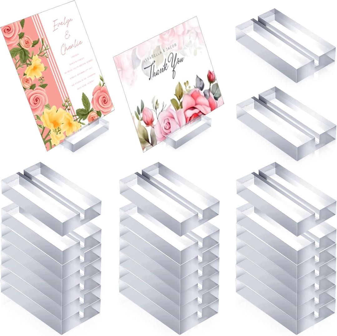 25 Pcs Acrylic Place Card Holders 2 Inch Clear Table Number Stands Name Cards Holder Stands with 3 mm Card Slot Place Cards Wedding Acrylic Sign Holders for Wedding Business Party