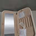 SONGMICS HOME Travel Jewelry Case, Travel Jewelry Box Organizer with Mirror, 4.1 x 8 x 2.4 Inches, Stitching, Portable, Gift Idea, Cloud White UJBC180W01