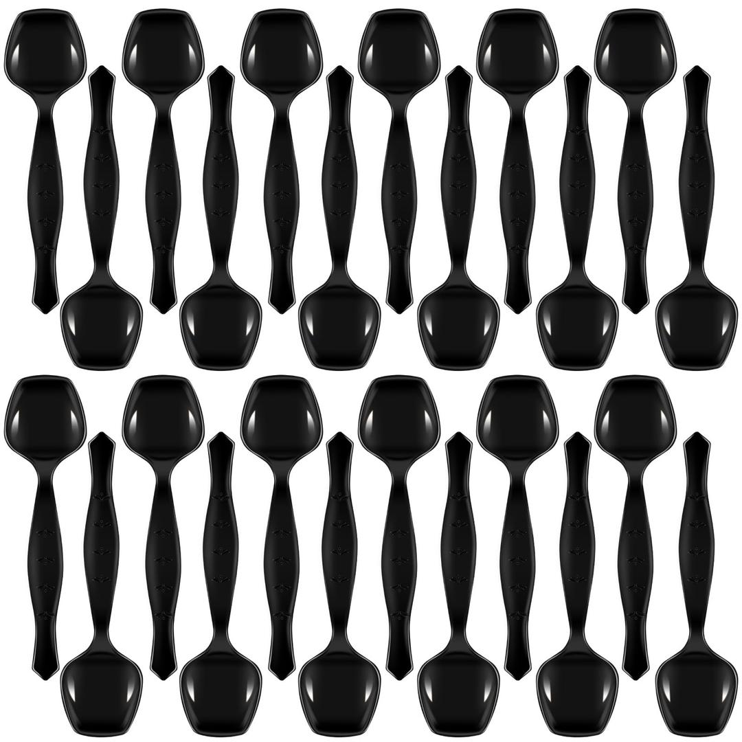 6 x Teenyyou 24 Pcs Disposable Serving Spoons Black Plastic Spoons 8.46 x 2.36 Inch Large Catering Serving Utensils for Holiday Wedding Birthday Party Buffet Restaurant Supplies