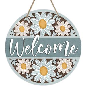 Deroro Welcome Spring Summer Daisy Flower Front Door Sign, Floral Farmhouse Wood Door Hanger Outdoor Outside Porch Decor, Rustic Seasonal Wooden Wreath Indoor Wall Hanging Decoration