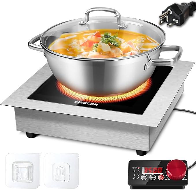 AiedCom Commercial Induction Cooktop 3500W 240V, Powerful Induction Electric Stove, Built-in & Countertop Burner with Digital Sensor, Press/Knob Separate Controller, Hook Stickers