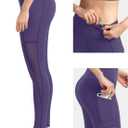 ALONG FIT Women's Mesh Yoga Leggings with Side Pockets Tummy Control Workout Running Capris High Waist Yoga Pants (Blue, XS)