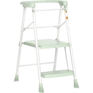 HBTower Kids Step Stool 2 Steps, Toddler Tower for Kitchen Counter Learning, Toddler Kitchen Stool Helper with Anti-Drop Safty Railing Kids Standing Folding Stepper, Green