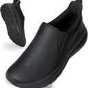 ZOVE Wide Toe Box Shoes Women Wide Width Waterproof Leather Hands Free Nursing Sneakers Ultra Light Extra Wide Walking Sneakers Non-Slip Chef Diabetes Nurse Work Shoes (9-9.5 Wide, Full Black)