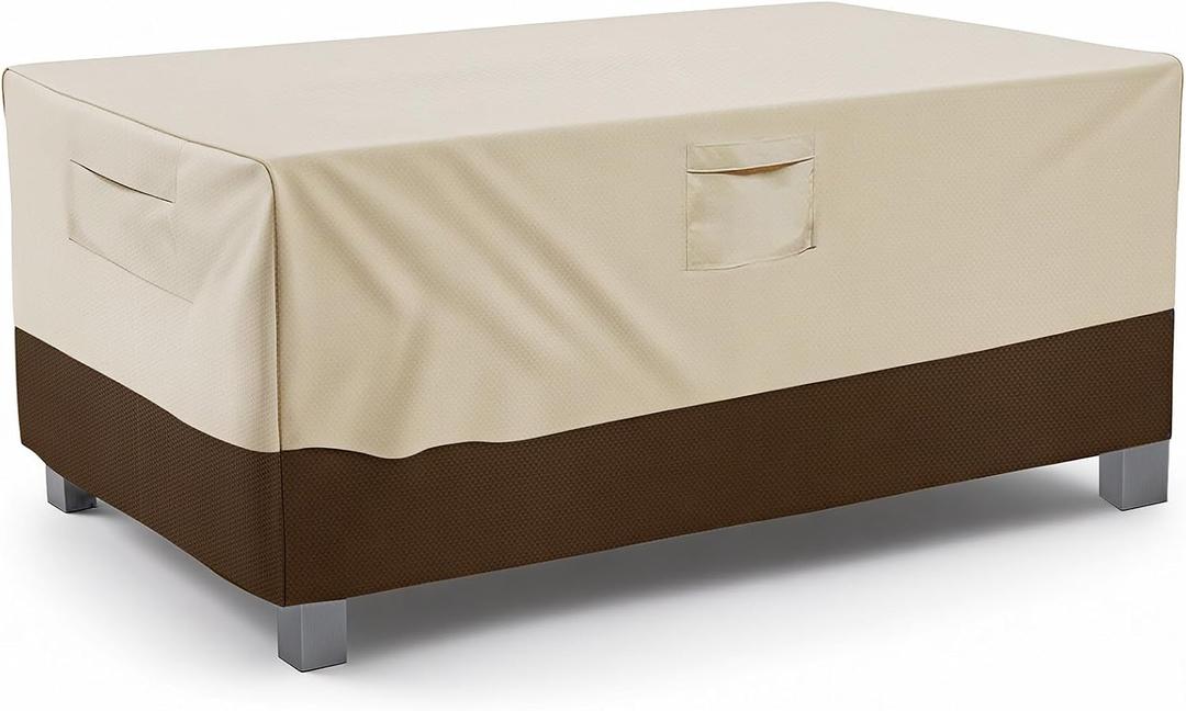 Vailge Rectangular/Oval Patio Table Cover, Heavy Duty and Waterproof Outdoor Lawn Patio Furniture Covers, Large Beige & Brown