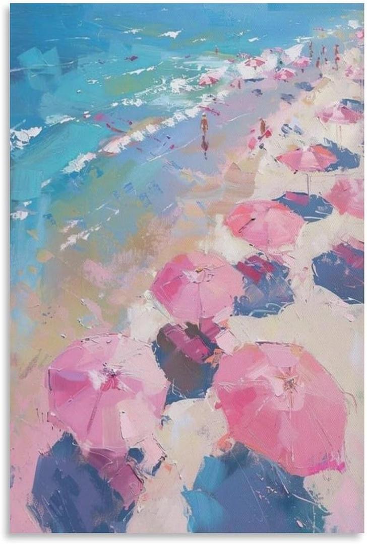 Pvnhdhsanjd Aesthetic Pink Blue Beachy Wall Art Coastal Summer Home Decoration Living Room Kitchen Decoration Canvas Painting Poster Mural Prints 08x12inch(20x30cm) (Unframe-style)