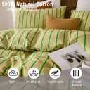 Merryword Khaki & Green Striped Comforter Set Queen, 100% Cotton Reversible Comforter Set 3 Pcs, Luxury Linen Like Bedding, Soft Breathable Lightweight Comforter for All Seasons
