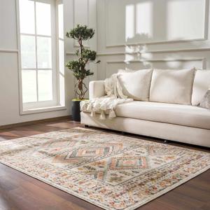 Hauteloom Moneymore Southwestern Tribal Living Room Farmhouse Area Rug - Vintage Bohemian Distressed - Native American Indian Boho Carpet - Pink, Brown, Beige, Cream, Colorful - 6'7" x 9' (6'7" x 9' (Rectangular), Dusty Pink, Sky Blue, Off White / Moneymore)