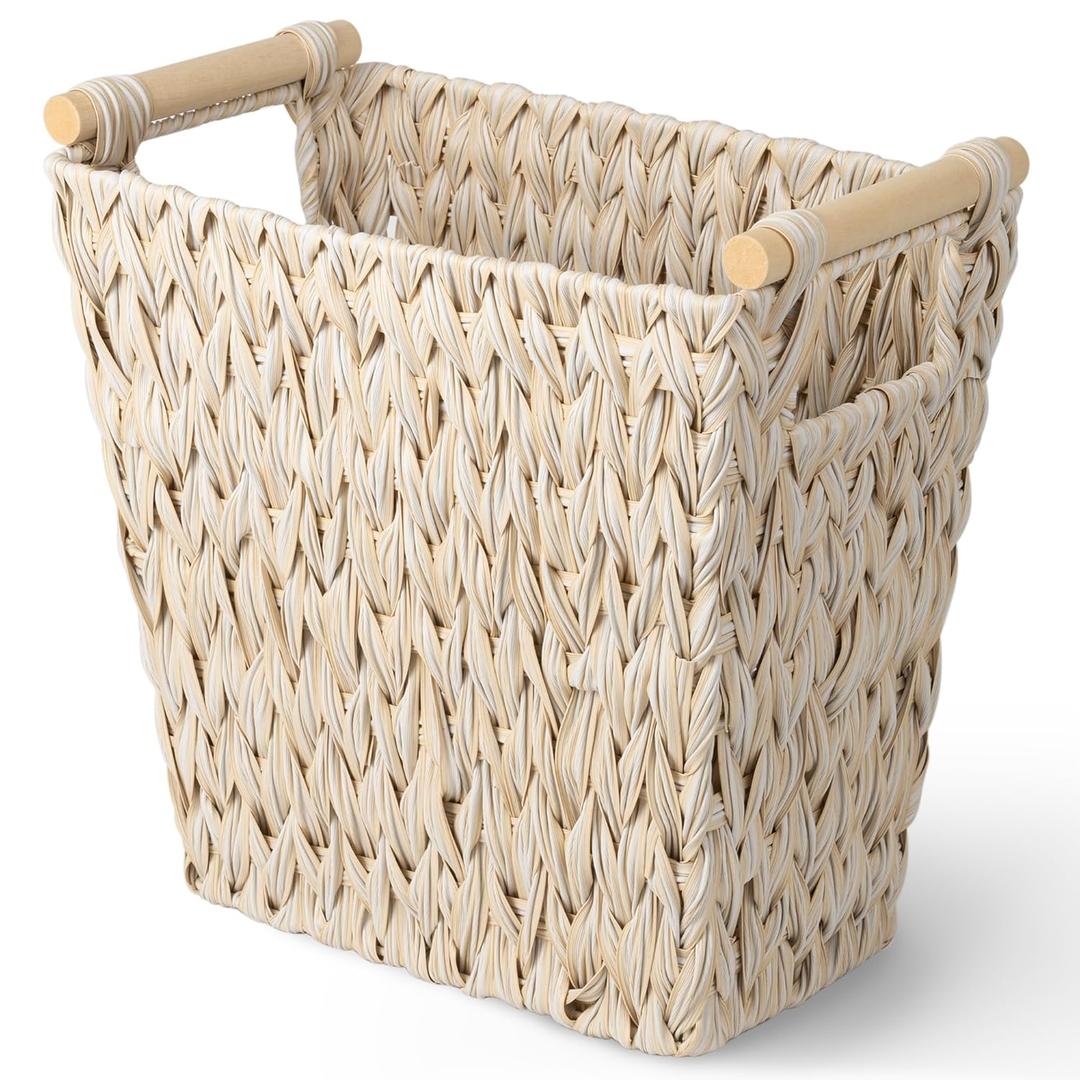 GRANNY SAYS Wicker Trash Can, Waste Basket for Bathroom, Waterproof Bathroom Garbage Can, 19 Liters/5 Gallons Wastebasket with Handle, Decorative Waste Basket for Bedroom, Office, Living Room, 1 Pack (Butter Milk)
