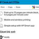 HP DeskJet 2755e Wireless Color Inkjet-Printer, Print, scan, Copy, Easy Setup, Mobile Printing, Best-for Home, 6 Month Instant Ink Trial Included, White