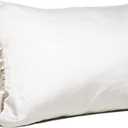 Satin Pillowcase for Hair and Skin with Zipper Closure and Ruffle Trim Goodnight Gorgeous Collection, Standard Size, Cream