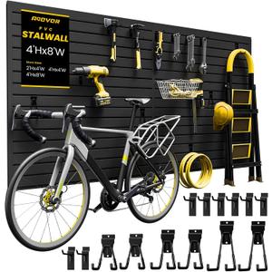 SlatWall Paneling 4x8 FT, PVC Slat Wall Panels with 16 Hooks Heavy-Duty Garage Organization System, Slatwall Pegboard Suitable for HomeGarageShop Wall Display & Organization (Black)