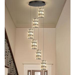 6-Lights Modern Crystal Pendant Lights for Kitchen Island LED Dimmable Glam Pendant Lighting Chandelier for Dining Room Hallway Corner Lamp Black