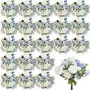 Bundles Artificial Peonies, 24 Bundles Silk Dusty Blue White Peonies with Stems Faux Peony Bundles for Summer Wedding Bouquet Home Bridal Baby Shower Party Centerpieces Vase Office