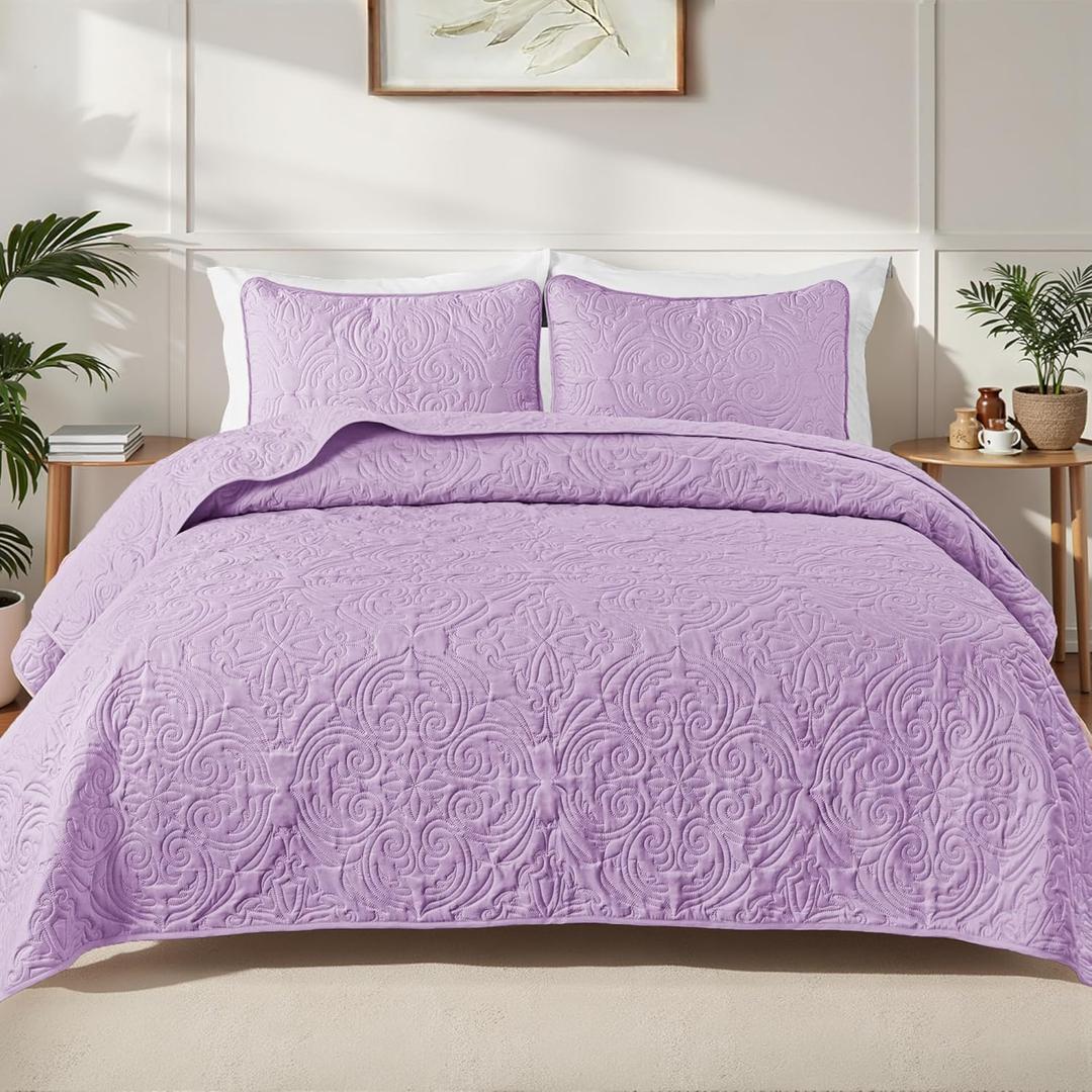 Exclusivo Mezcla Quilts Queen Size Bedding Set with 2 Pillow Shams, Lightweight Lalic Full Queen Quilt Bedspread with Vintage Damask Pattern, Soft Bedspreads Coverlets for All Seasons