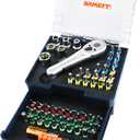 58 Piece 1/4 Inch Drive Mini Ratchet Wrench Set,Mini Socket Set,Screwdriver Bit Set with Phillips,Slotted,Hex,Trox,Tamper Proof Torx,Quick Release Bit Holder