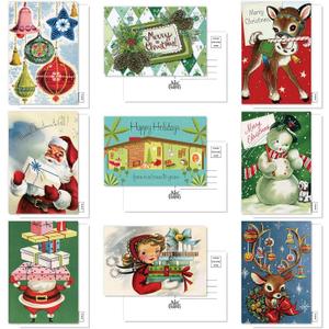 2 x AnyDesign 36 Pack Christmas Postcards Vintage Santa Claus Snowman Post Cards Assortment to Friends & Family 9 Design Xmas Themed Greeting Cards for Christmas Winter Holiday, 4 x 6 Inch