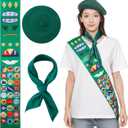 3 Pcs Scout Costume Set for Women and Girls Cosplay Uniform with Square Neck Scarf Satin Sash French Beret Hat