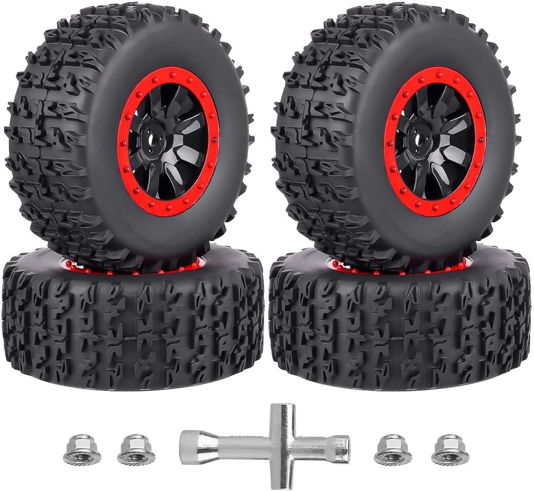 HobbyPark 12mm Hex PreGlued 1/10 RC Short Course Wheels and Tires Set for Traxxas Slash 2wd 4X4 VXL BL-2S Redcat Blackout SC Pro TR10, Losi 22S SCT 2S 3S 4S Lipo Brushless Systems (Style C)