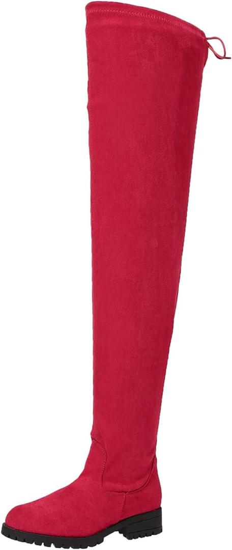 Women's Over The Knee Thigh High Chunky Low Flat Heel Boots Long Stretch Zipper Sexy Fall Fashion Boots Black Red Purple US5-11