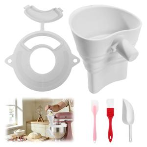 2Pcs Flour Funnel for Kitchen Mixer Bowl Cover Set, Compatible with Kitchen 4.5-5 Tilt-Head Stand Mixer, Anti-Splash Baking Accessories, Dishwasher Safe Comes with Brush, Shovel, Scraper