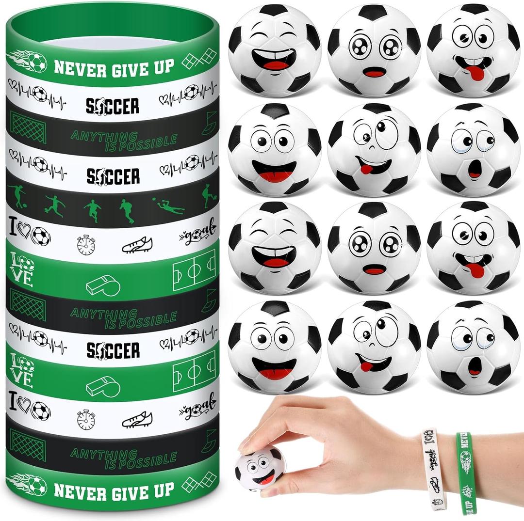 60 Pcs Soccer Party Favors Include Mini Soccer Stress Balls and Sports Silicone Bracelets for Students Classroom Sports Birthday Team Gifts Party Supplies