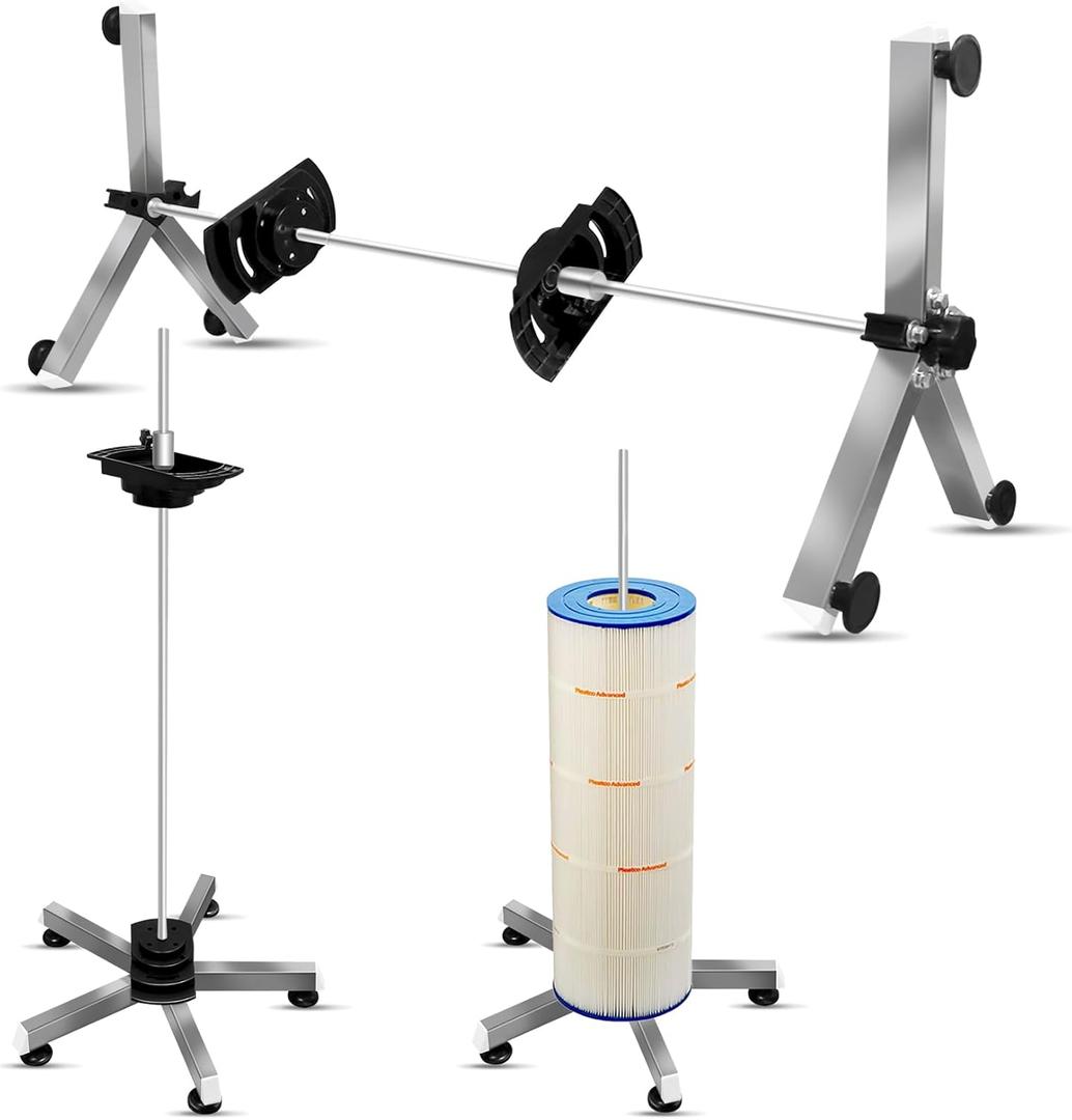Pool Filter Cleaning System and Cleaner Stand Solid Aluminum Shaft- Compatible with 34and 6 Inch Filter CartridgesDual Use Stand Design for Vertical & Horizontal