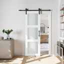 24" x 84" Sliding Glass Barn Door with 4FT Barn Door Hardware Kit Included, Assemblely Needed, Waterproof PVC Surface, White, 3 Panels Frosted Glass