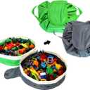 Toy Storage Bag for Lego - 2 PCS Mini Toy Play Mat Bag by Drawstring (Green and Grey)