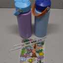 GoKEDA 18oz Kids Water Bottle, 2 Pack Insulated Bottles with Stickers, 18/8 Stainless Steel Vacuum Leak Proof Straw Cup for School, Gifts for Girls(Light Blue, Purple)