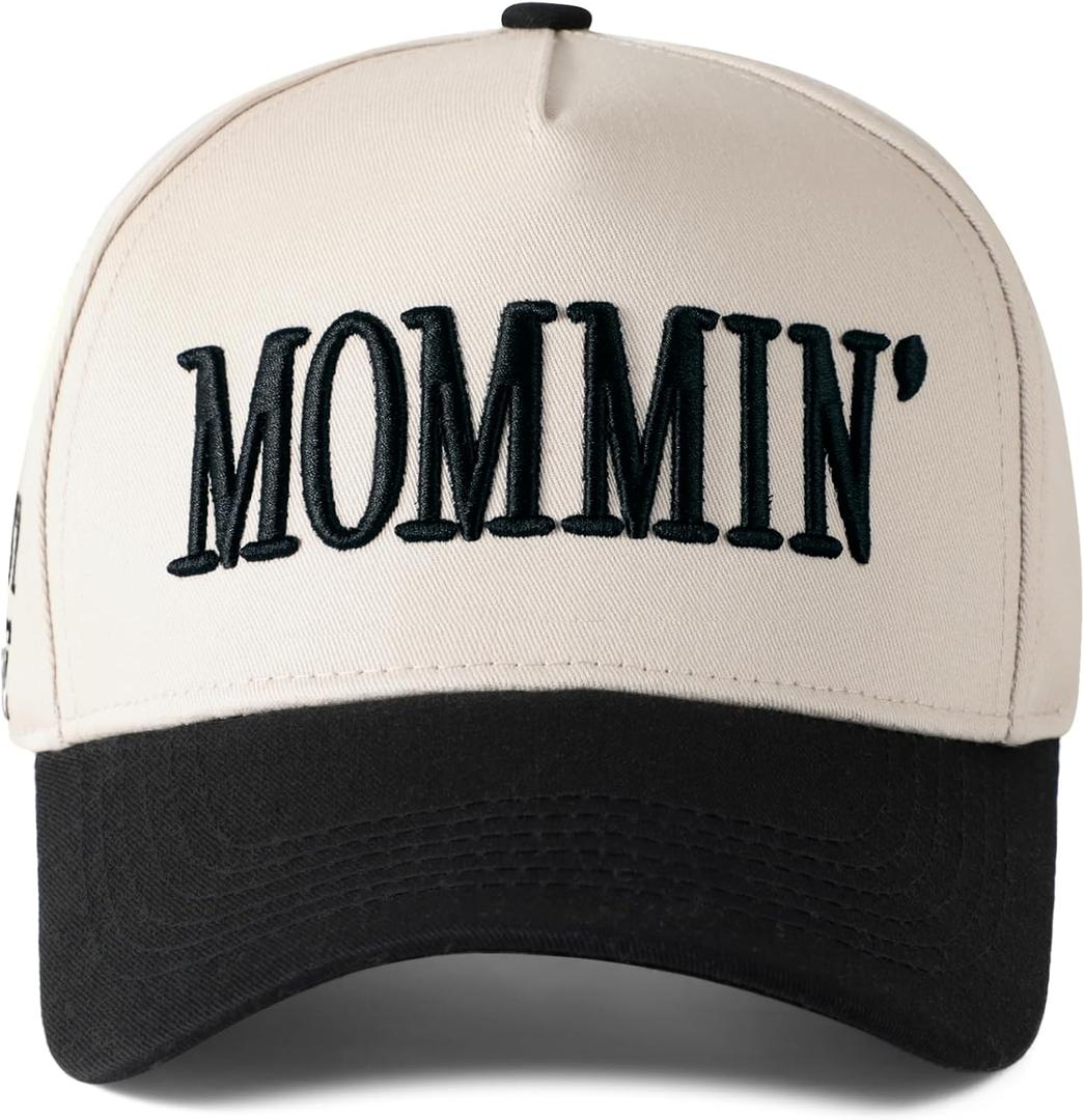 Mommin Trucker Hat, Mothers Day Gifts for Mom Wife, Vintage Two Tone Ponytail Baseball Cap, Adjustable Embroidered Hat