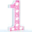 Pooqla Marquee Number Lights, Pink Light Up Numbers for Girls 1st 10th Birthday, Battery Powered Glitter Number Night Light Gift for Christmas Bedroom Dorm Party Decoration, Cool White Number 1