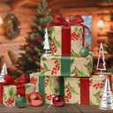 LaRibbons Kraft Christmas Wrapping Paper Mini Roll, Holly Leaves and Red Berries Pattern, for Classic Christmas, Winter Holiday Gift Wrapping, 17" x 33' (46.7 sq. ft)