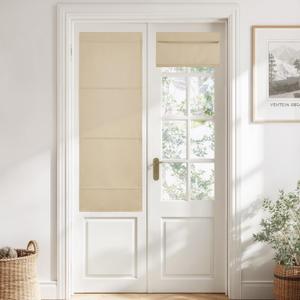NICETOWN No Drill Roman Shadeo No Tools Door Blinds for Side Door, Privacy Thermal Insulation Magnetic Window Curtains for French Front, 1 Panel, 22" W x 64" L, Biscotti Beige