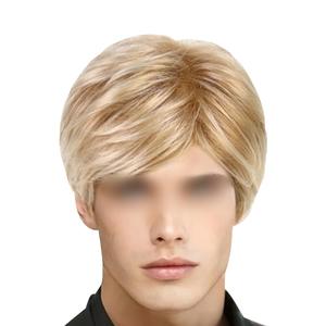 Mens Blonde Short Hair Wig Male Cosplay Wig Men Daily Wear Wig Realistic Men's Wig Layered Synthetic Hair Wig Natural Fluffy Wig Halloween Costume Wig