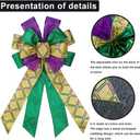 Purple Green Glitter Plaid Mardi Gras Bows for Wreaths - Large Mardi Gras Decor for Home Garden Indoor Outdoor Decoration