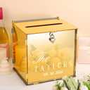 Metallic Gold Mirror Acrylic Wedding Card Box with Lock Slot and Last Name Transfers Money Box for Bridal Shower Wedding Honeymoon Baby Shower Birthday Party Reception Engagement Table Decor