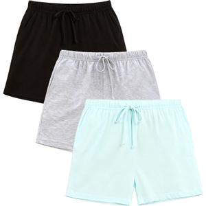 U2SKIIN 3 Pack Pajama Shorts for Women Lightweight Pj Bottoms with Pockets & Drawstring Lounge and Sleep Breathable (Medium, Black+light Grey Mel. +Sky Blue)