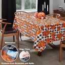 Newbridge Halloween Jack O Lantern Pumpkin Farm 60 x 102 Inch Rectangle Vinyl Tablecloth with Flannel Backing, Black and White Check Pumpkin Design, Easy Care Wipe Clean Table Cover