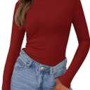 PRETTYGARDEN Womens Long Sleeve Shirts 2026 Ribbed Knit Slim Fitted Basic Tee Casual Going Out Tops Underscrubs Fall Clothing (Red, S)
