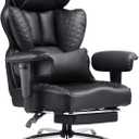 COMHOMA Big and Tall Office Chair Heavy Duty Wide Ergonomic Gaming Chair with Deluxe Embossing Designed Leather with Foot Rest,150Reclining Adjustable Armrests Pocket Spring Back Support and Pillow (03-space Black)