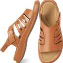 Larwen Womens Sandals Dressy Comfortable: Brown 8.5 Fashion Summer Flat Sandal for 2026 - Arch Support Ankle Strap for Casual Walking