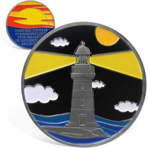 Lighthouse Sobriety Coin - Sunrise Recovery Sobriety Chip - Spreading Light AA Chips and Medallions - Alcoholics Anonymous AA Coins - Sobriety Gifts for Men Women