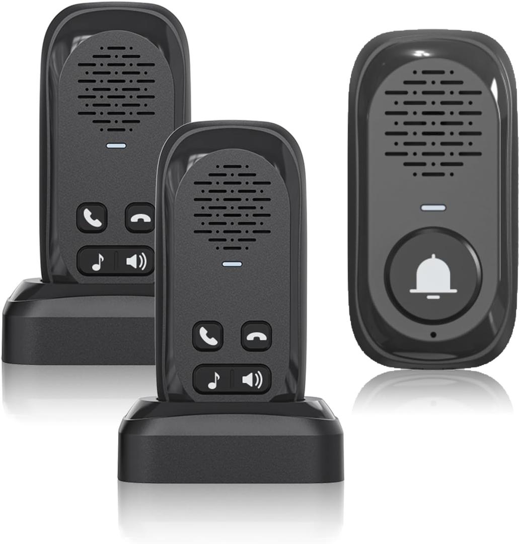 Wireless Intercom Doorbell,Doorbell Voice Intercom 984ft Range,Duplex Intercoms Wireless for Home with Rechargeable Battery,4 Volume Control,Two Way Waterproof Doorbell Intercom,2 Indoor &1 Outdoor (Black)