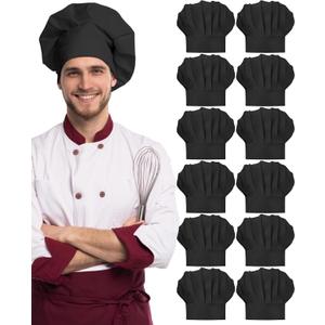 Geyoga 12 Pcs Chef Hat Adult Adjustable Elastic Tall Baker Hat for Cooking Kitchen Cap Uniform for Men Women Christmas