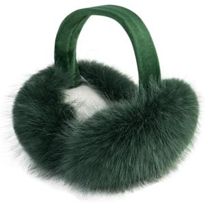 FSTEOE Women Winter Ear Muffs Foldable Girl Ear Warmer Fashion Furry Earmuff Soft Ear Cover Cold Weather (C-dark Green)