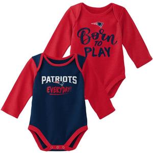 Outerstuff NFL Newborn Infants Little Player 2 Piece Long Sleeve Onesie Creeper Bodysuit Set (0-3 Months, New England Patriots)